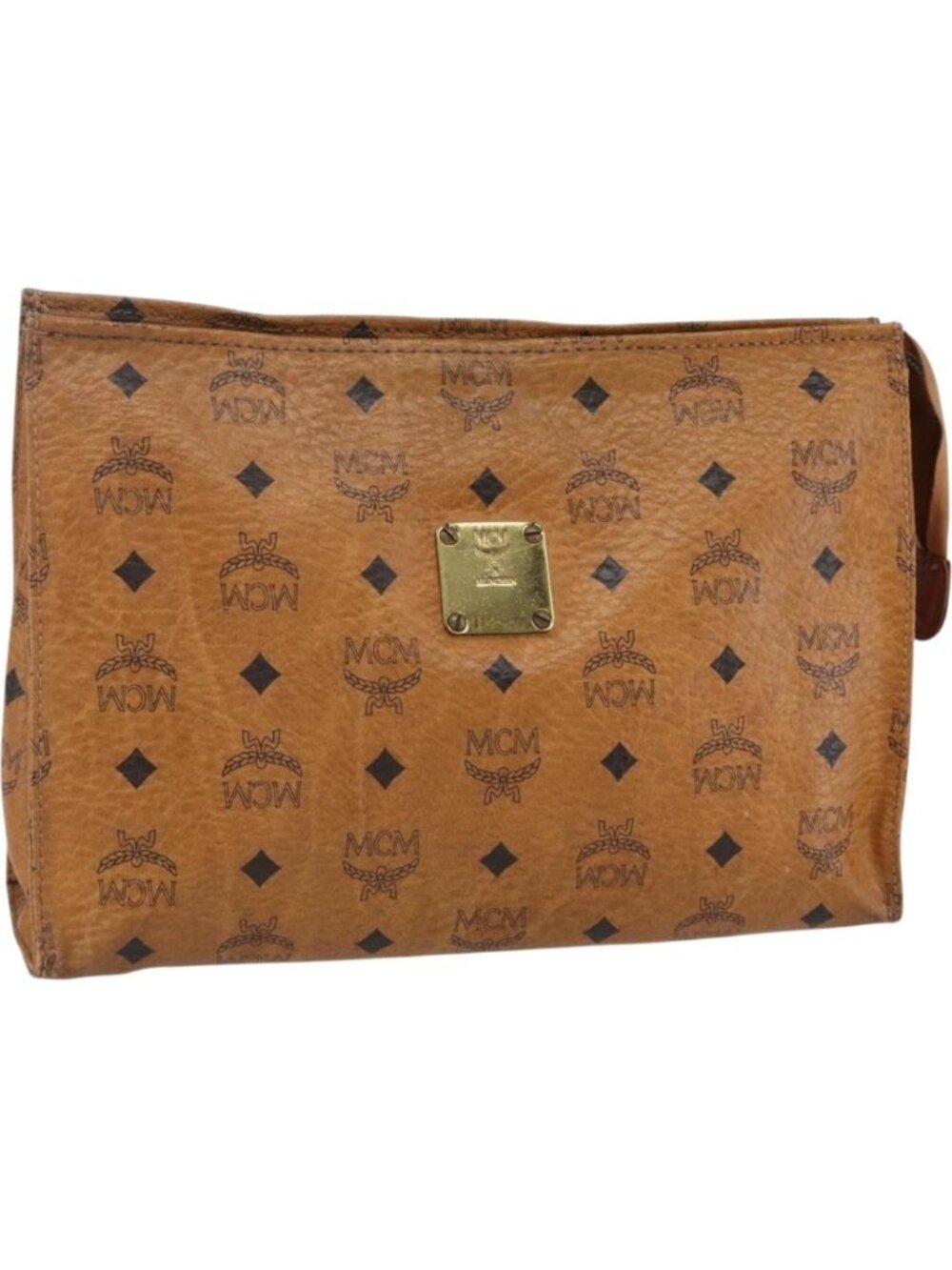 MCM Logogram Vicetos Clutch Bag PVC Leather Brown Gold